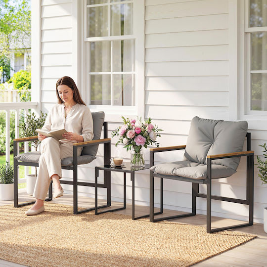 Outsunny Outdoor Lounge Set 3 Pieces Black with Pillows