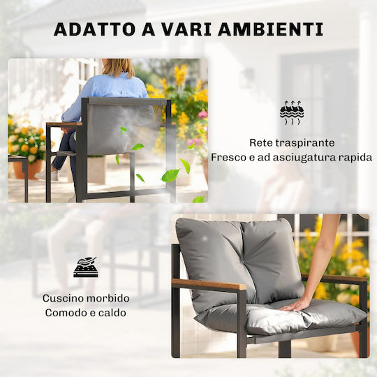 Outsunny Outdoor Lounge Set 3 Pieces Black with Pillows
