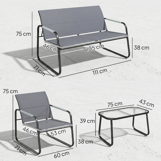 Set Cameră De Zi Pentru Exterior 4 Piese Gri