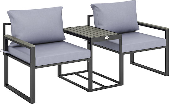 Outsunny Garten- und Outdoor-Möbelsets Wohnzimmer Typsatz 3 Stück Grau mit Kissen