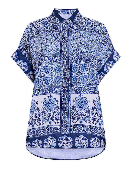 Celestino Women's Shirt Printed Asymmetric Loose Fit Blue