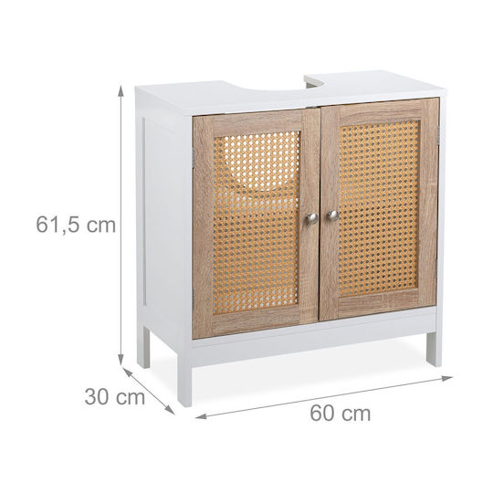 Relaxdays Unitate De Mobilier Pentru Baie Fără Chiuvetă Cu Lumină L60xA30xÎ61.5cm Alb/Maro Deschis