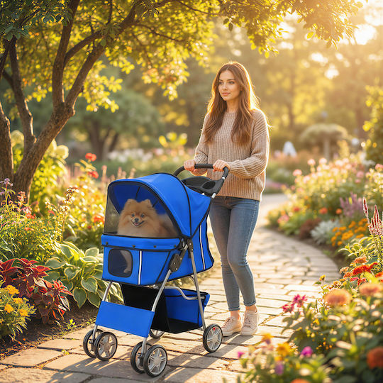 Pawhut Waterproof Dog and Cat Carrying Stroller up to 10kg Blue