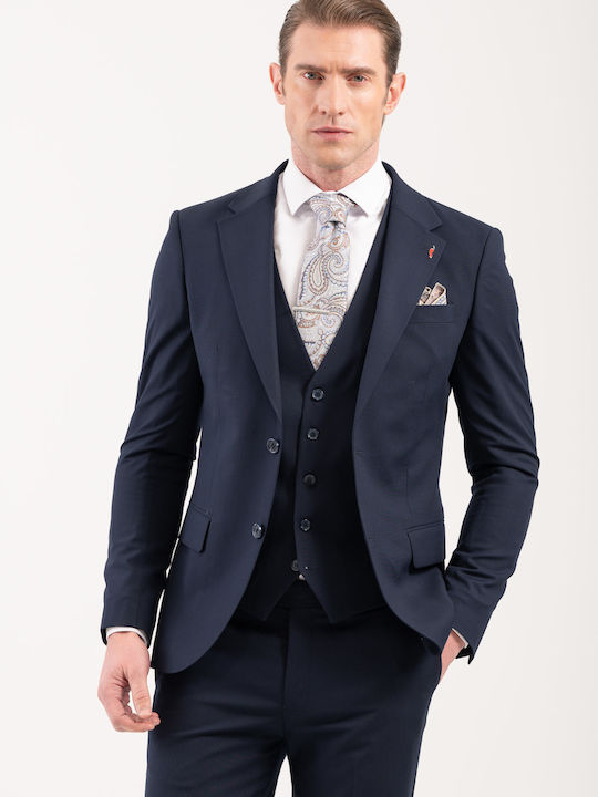 Men's Groom's Suit with Vest Slim Fit Blue 100-25-Rossi