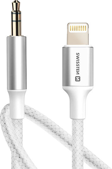 Swissten Lightning Auxiliary Cable Compatible Jack 3.5mm Nylon Braided 1.5m White