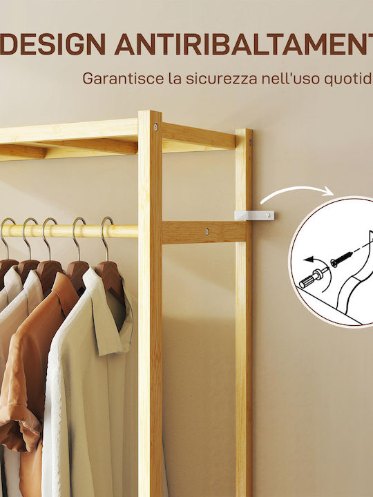HomCom Τροχήλατη Κρεμάστρα Δαπέδου από Bamboo Μπεζ 70x35x175cm