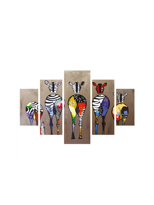 Freebox Colorful Zebras Πεντάπτυχος Πίνακας Ξύλινος 82x56cm