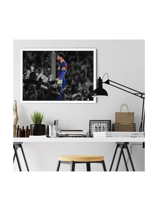 Poster Messi Barca Sc037 40cm X 50cm Premium Black Wooden Frame