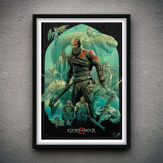 Gaming Poster God War Gm2312 40cm X 50cm Premium Μαύρο Ξύλινο Κάδρο