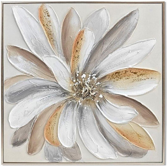 Karvounis Canvas Painting Flower White-Gold Silver Frame Abstract Daisy 62x62x3.5cm Bd25b514aa-1a Karvounis Canvas Painting Flower White-Gold Silver Frame Abstract Daisy 62x62x3.5cm Bd25b514aa-1a