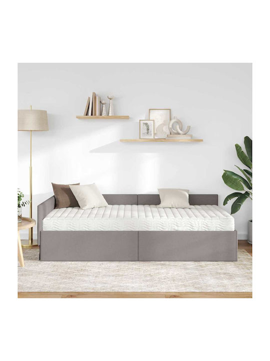 Pat Montat Pe Perete Single Tapițat Cu Material Maro Cu Plăci Și Saltea 90x200cm