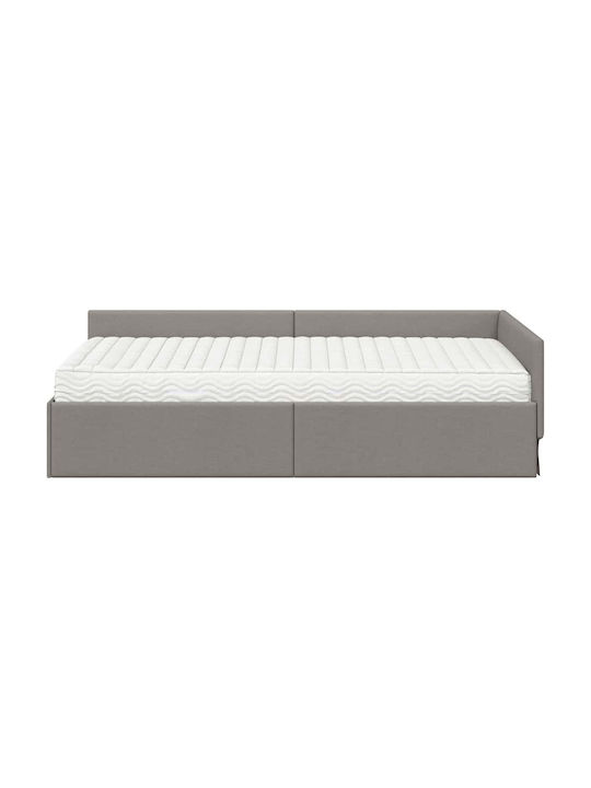 Pat Montat Pe Perete Single Tapițat Cu Material Maro Cu Plăci Și Saltea 90x200cm