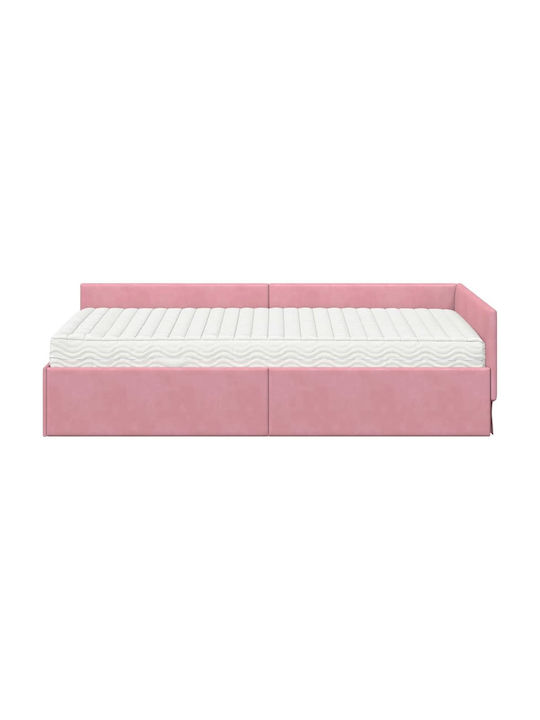 Ein Einzelbett Mit Samt Rosa Mit Lattenrost Und Matratze 90x200cm