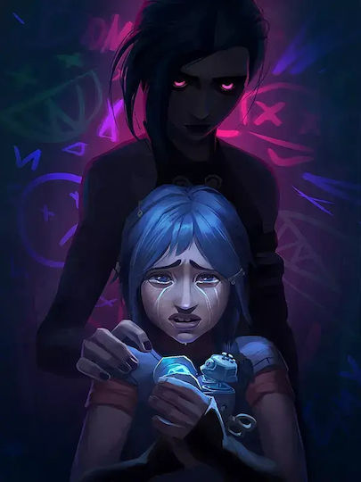 Gaming Poster Powder Vs Jinx Gm1112 40cm x 50cm Weiße Hölzernes Rahmen