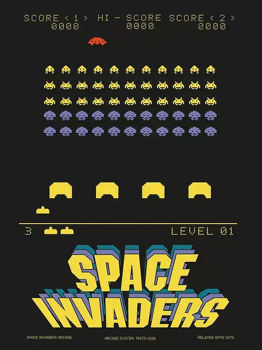Gaming Poster Space Invaders Gm119 40cm X 50cm Premium Μαύρο Ξύλινο Κάδρο