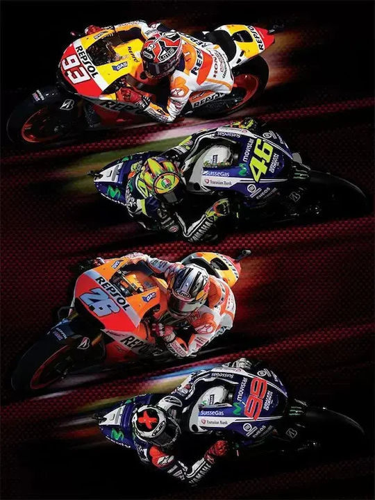 Poster MotoGP Márquez Rossi Pedrosa Lorenzo GP004 40cm X 50cm Premium Black Wooden Frame