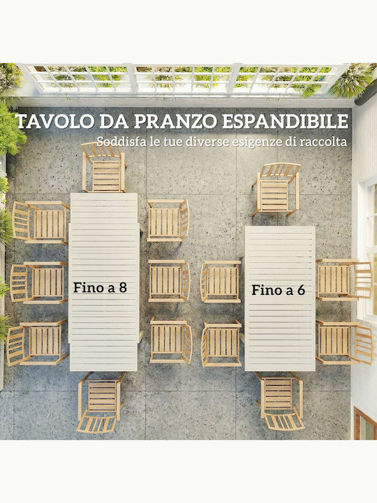 Outdoor Aluminum Extendable White Table 225x85x75cm