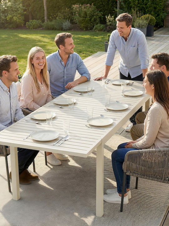 Outdoor Aluminum Extendable White Table 225x85x75cm