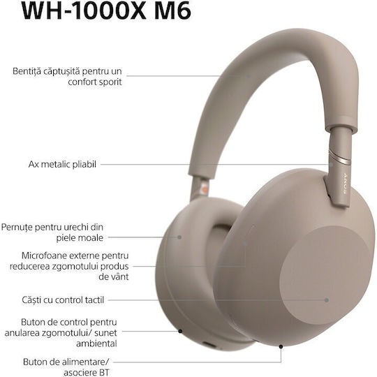 Sony WH-1000XM6 Wireless / Wired Over Ear Headphones with 30 Hours Playing Time and Quick Charge Sandstone
