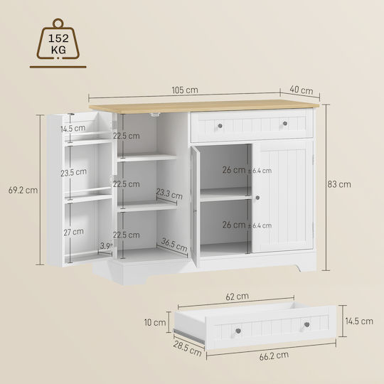 Подов Кухненски Шкаф Бял 105x40x83см