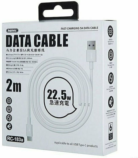 Remax RC-175A USB 2.0 Cable USB-C male - USB-A PD Λευκό 1m
