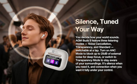 AGM Buds 9 Bluetooth Handsfree Ακουστικά με Αντοχή στον Ιδρώτα και Θήκη Φόρτισης Μπεζ