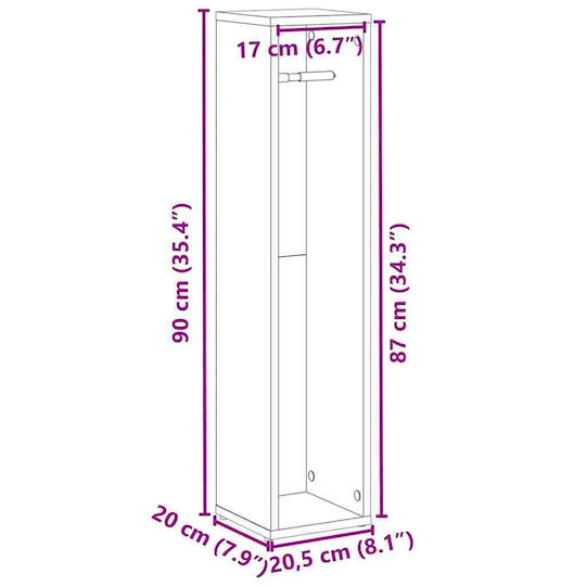 vidaXL Bathroom Column Cabinet Wall Hung M20.5xD20xH90cm Sonoma