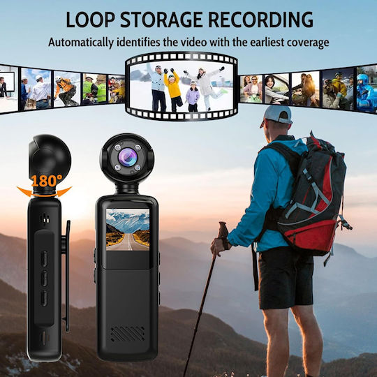 017215 Action Camera Full HD (1080p) με Οθόνη Μαύρη