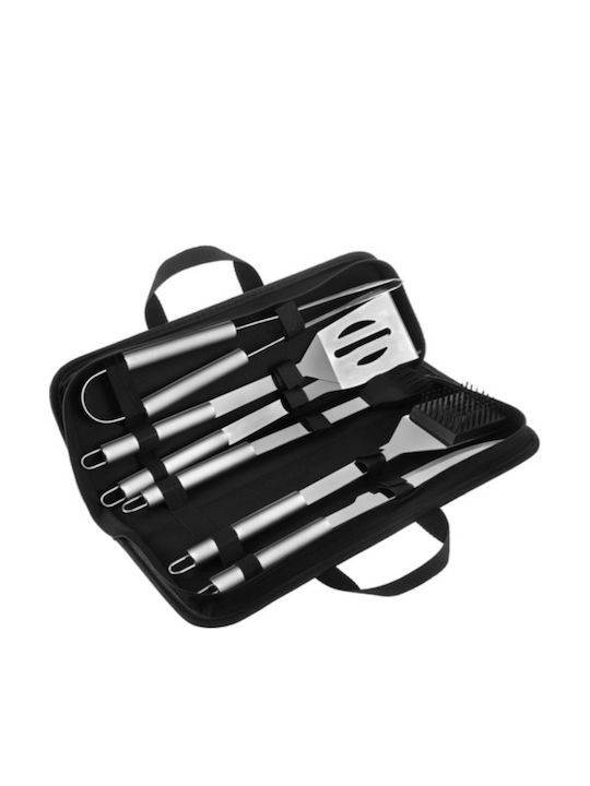 Set 6 Grill Utensils Zola Tongs Spatula Knife Fork Knife Brush Stainless Steel Storage Bag