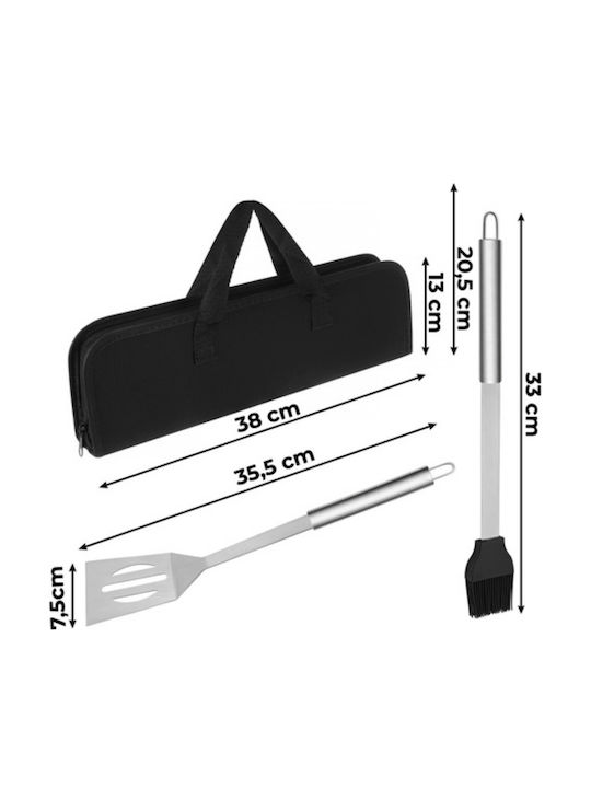 Set 6 Unelte Pentru Grătar Zola Pensetă Spatulă Cuțit Furculiță Cuțit Perie Oțel Inoxidabil Geantă Depozitare
