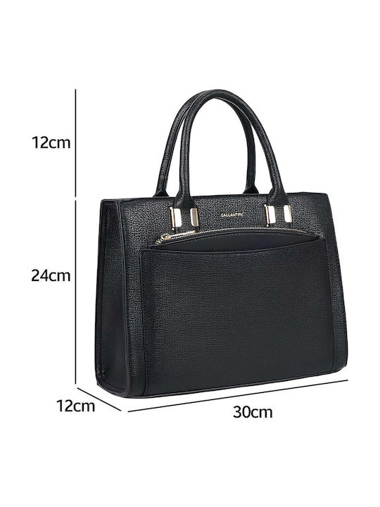 Gallantry Structured Handbag Women Front Zipped Pocket Shoulder Strap Black