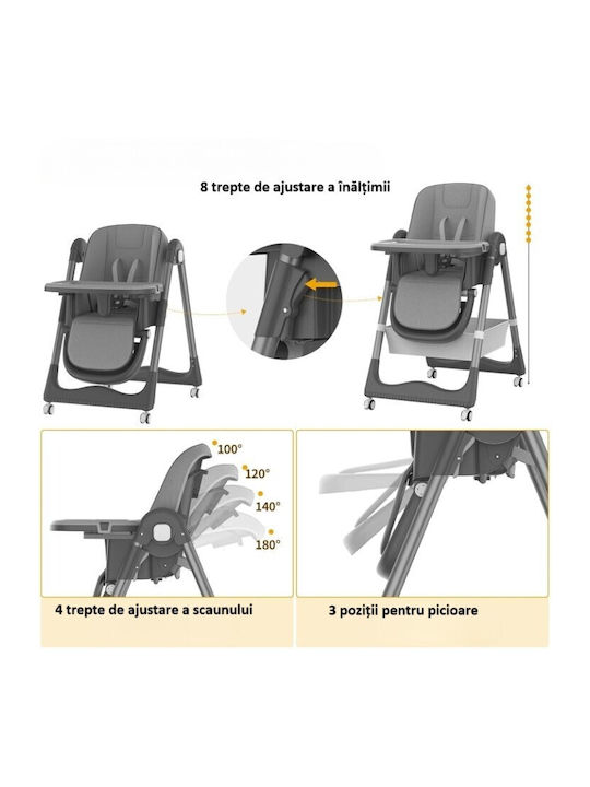 Alista Home Scaun De Masă Pliabil 3 În 1 Cu Înălțime Reglabilă Gri