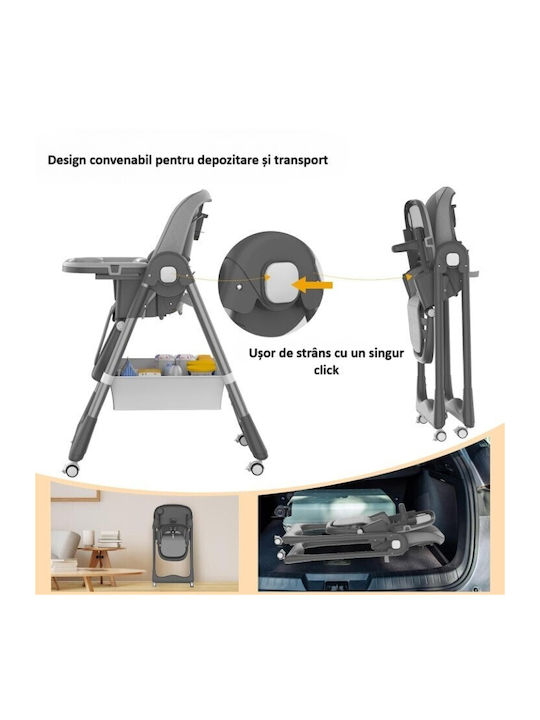 Alista Home Scaun De Masă Pliabil 3 În 1 Cu Înălțime Reglabilă Gri