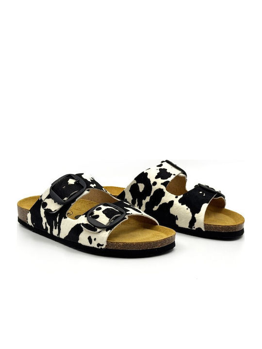 Sandale Anatomice de Damă din Piele Animal Print Negre