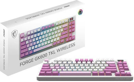 MSI Forge Gk600 Ασύρματο Gaming Μηχανικό Πληκτρολόγιο Tenkeyless με RGB φωτισμό (Αγγλικό US) Ροζ