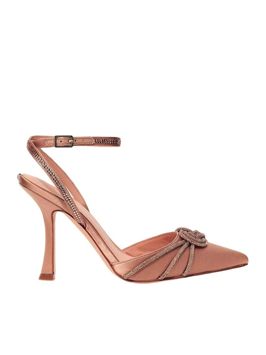 Leder Spitze Zehe Pumps mit Riemen Beigen