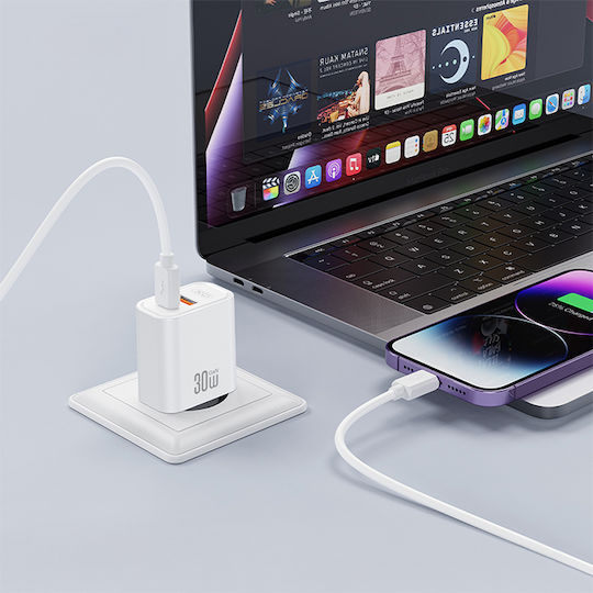 XO Charger Without Cable GaN with USB-A Port and USB-C Port 30W Quick Charge 4.0 White (CE42)