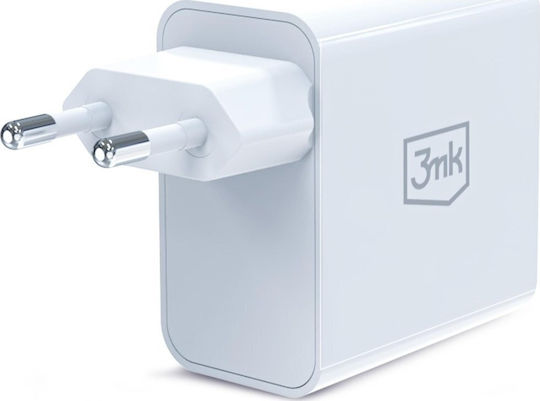 3MK Φορτιστής Χωρίς Καλώδιο GaN με Θύρα USB-A και Θύρα USB-C 45W Power Delivery / Quick Charge 4+ Λευκός (FlowPower)