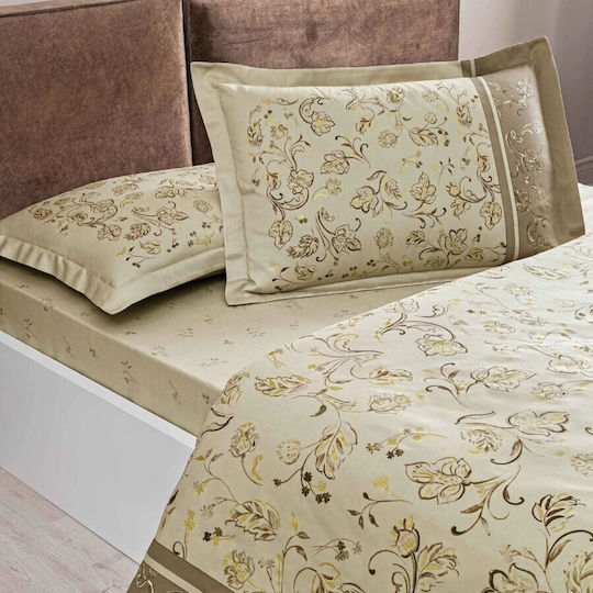 Tac Set Huse Pentru Pilote 200x220cm Dublu Cu 2 Fețe De Pernă Și 1 Cearceaf Bej