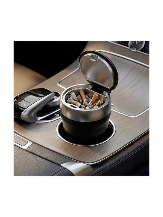 Avizar Car Ashtray Lid Led Contour Hermetic Odor-free Black Silver