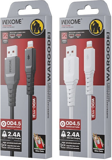 WK USB-A to Lightning Cable Μαύρο 1m