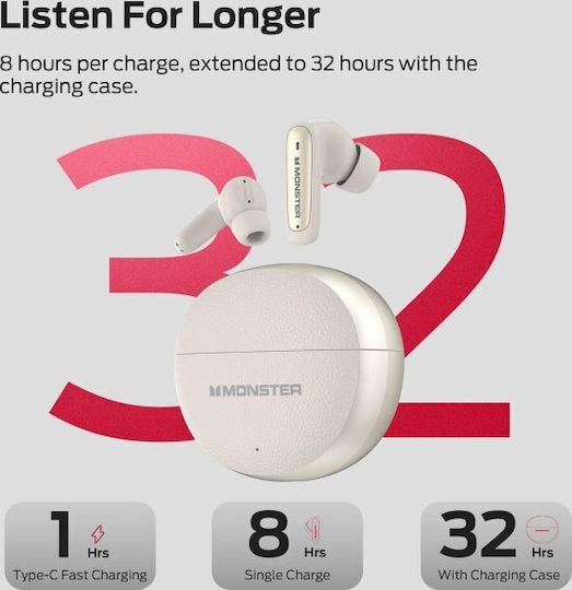 Monster N-Lite 310 In-ear Bluetooth Handsfree Earphones with Sweat Resistance and Charging Case Beige
