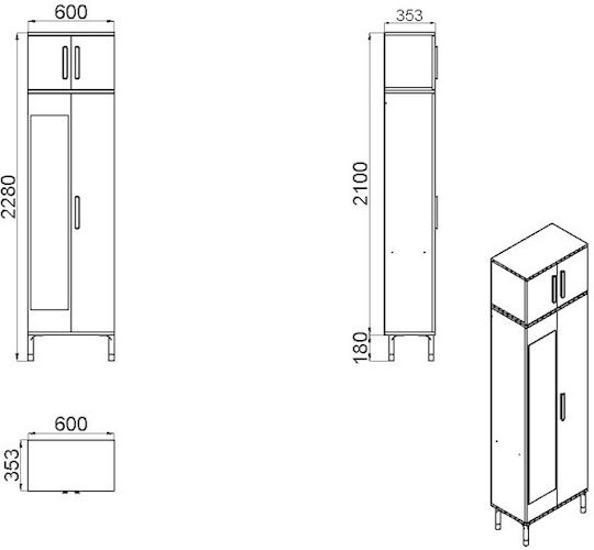 SteweHome Flurmöbel & Aufbewahrung mit Spiegel & Kleiderschrank Weiß 60x35x228cm