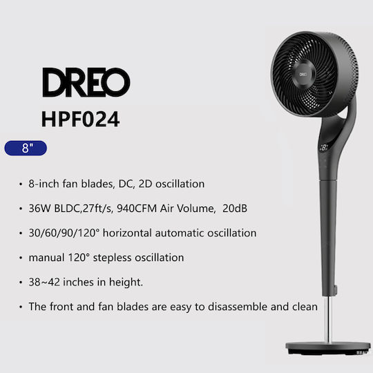 Dreo TurboPoly Pedestal Fan 36W Black