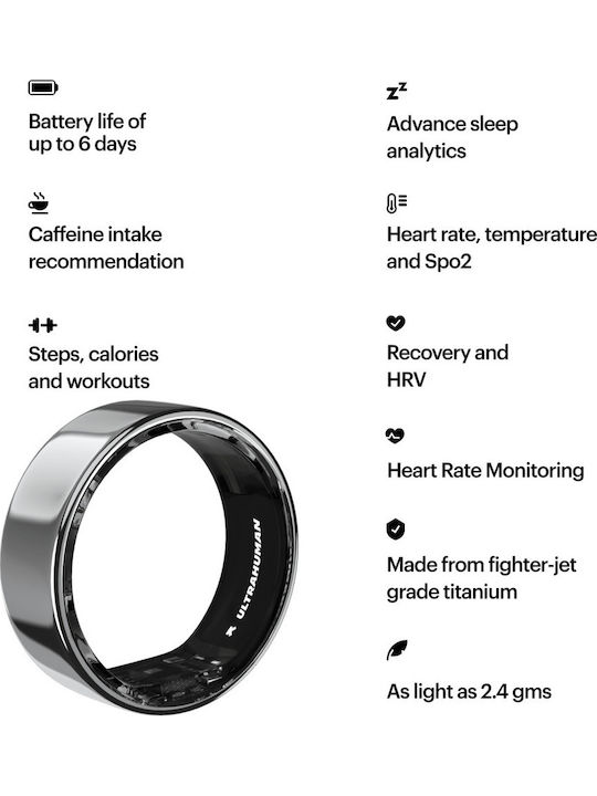 Ultrahuman Air Smart Ring 20.6mm Водоустойчив с Пулсомер Сребрист
