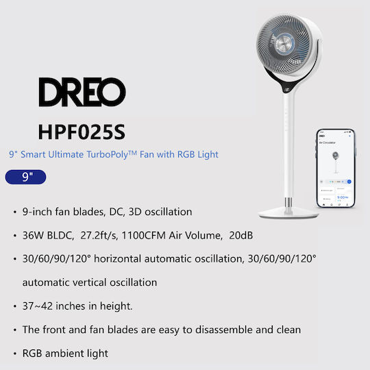 Dreo TurboPoly 565S Ventilator Sockel 36W mit Fernbedienung Weiß