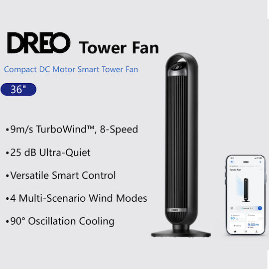 Dreo Nomad 413S Ventilator Turm 30W Schwarzer