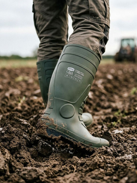 GTC Gaia S5 Non-Slip Unisex Knee Safety Wellies with Fur Green
