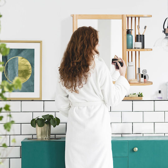 Relaxdays Rectangular Bathroom Mirror Made of Solid Wood with Shelf and Cabinet 53x62cm Beige
