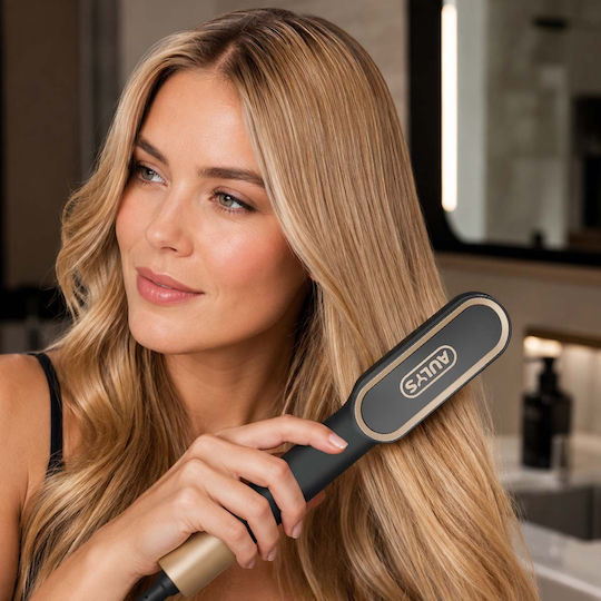 Avizar Straightening Hot Brush Ceramic Adjustable Anti-scald Comb Black Gold